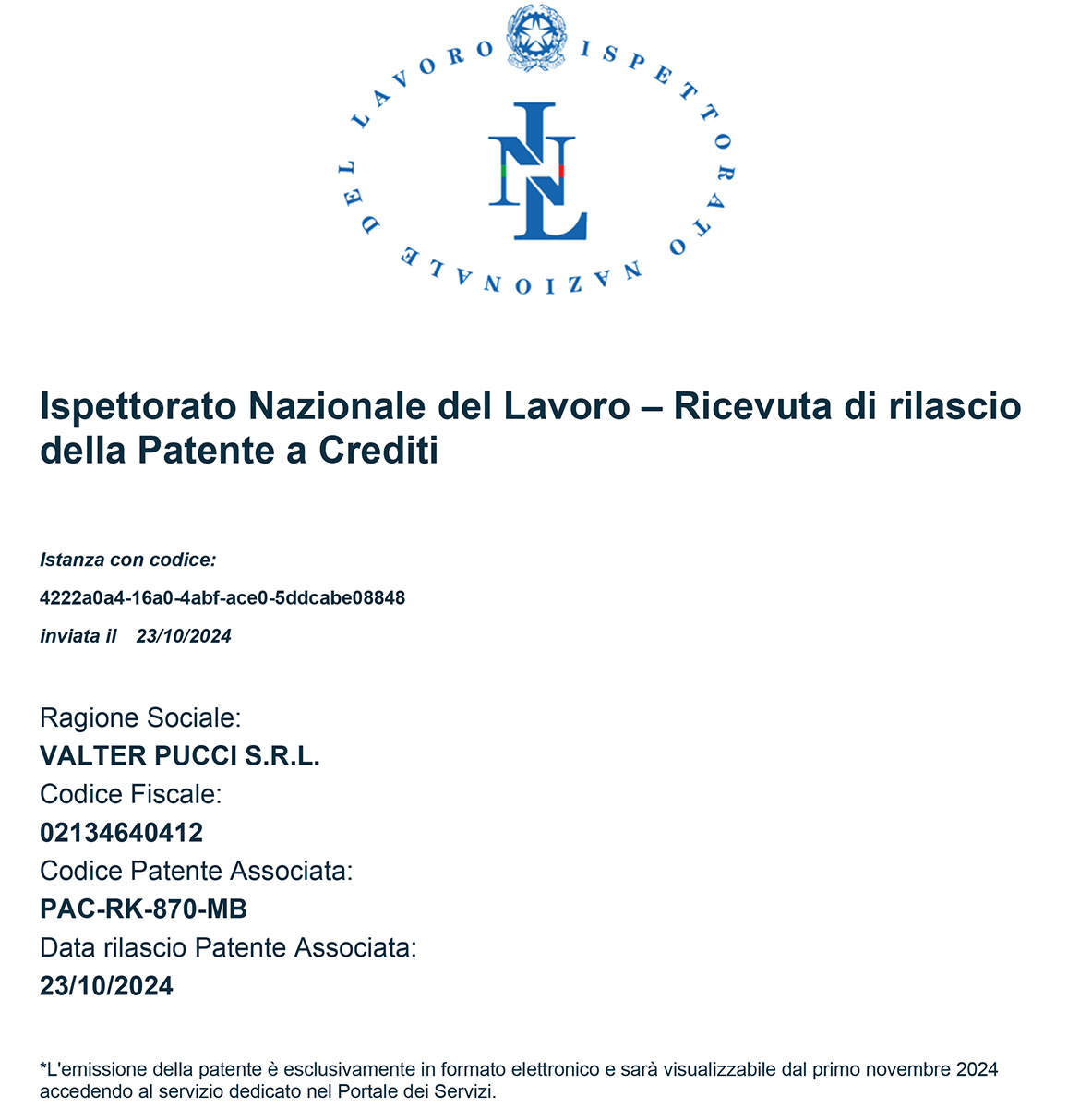 RICEVUTA PATENTE A CREDITI